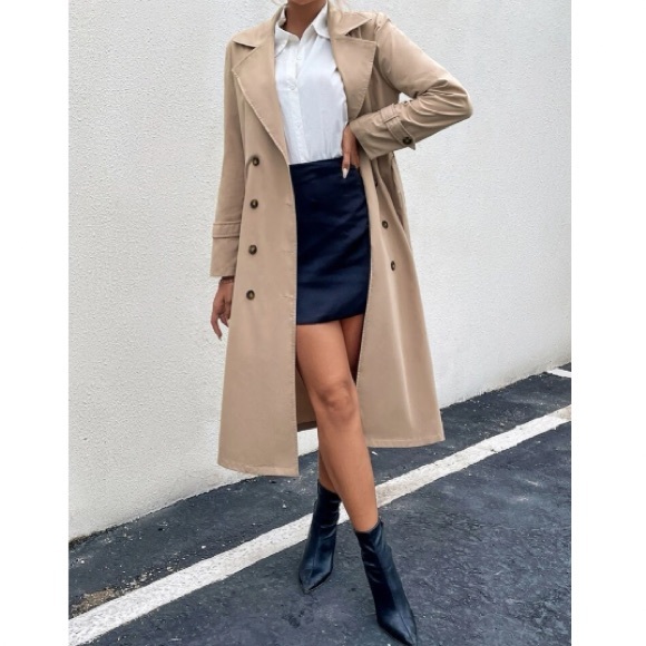 Jackets & Blazers - Luxe khaki double breasted trench coat